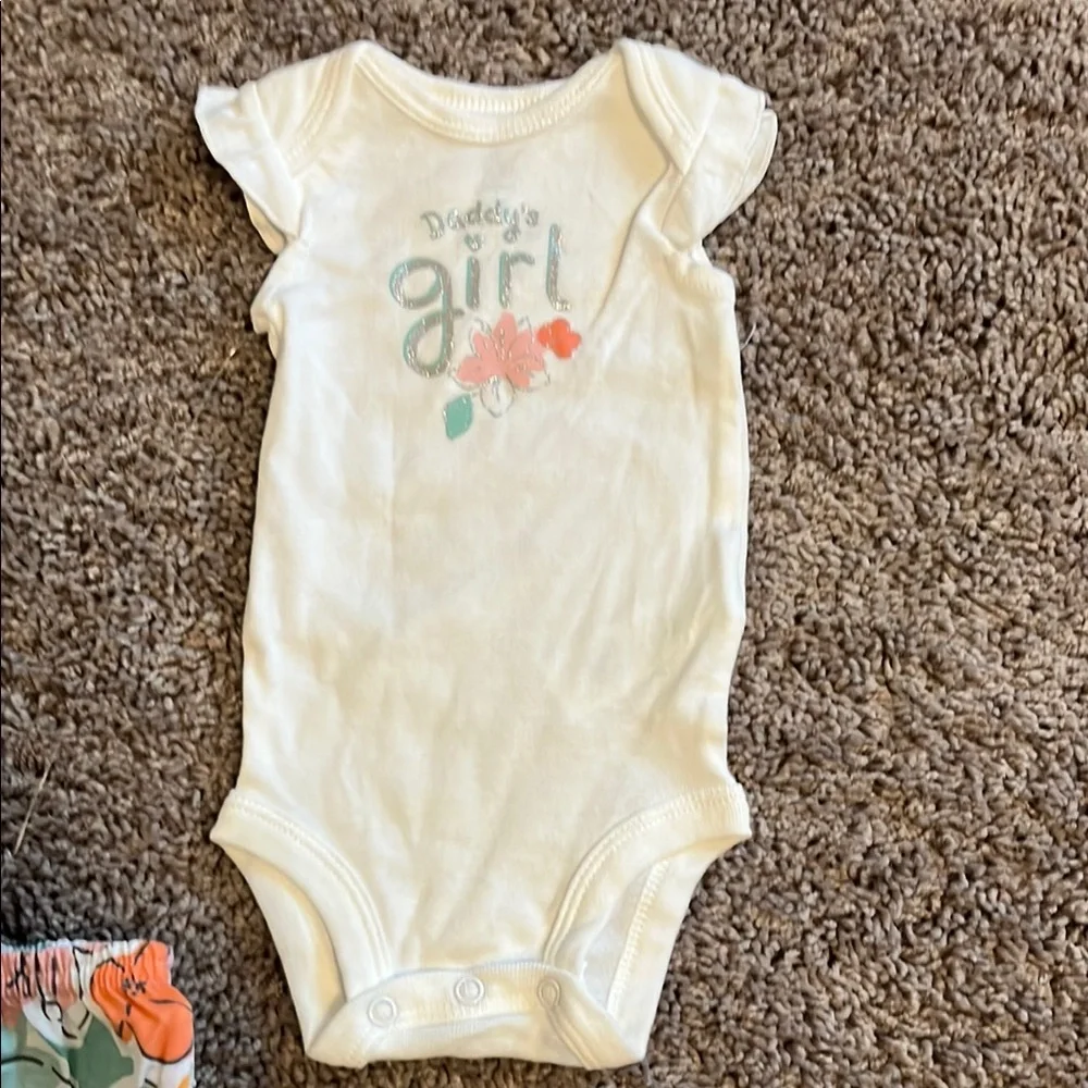 Carter's Three Piece Floral Baby Outfit Set - White and Orange